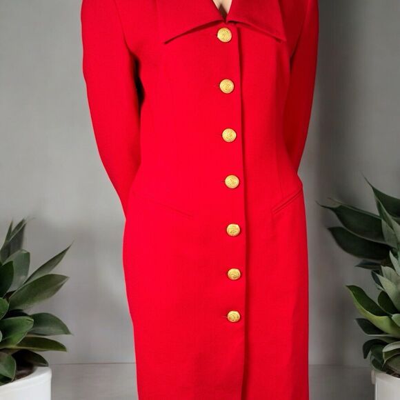VTG 100% Wool Jacket Dress Women’s 10 Gold Anchor Buttons Red Dress Career - Picture 10 of 10